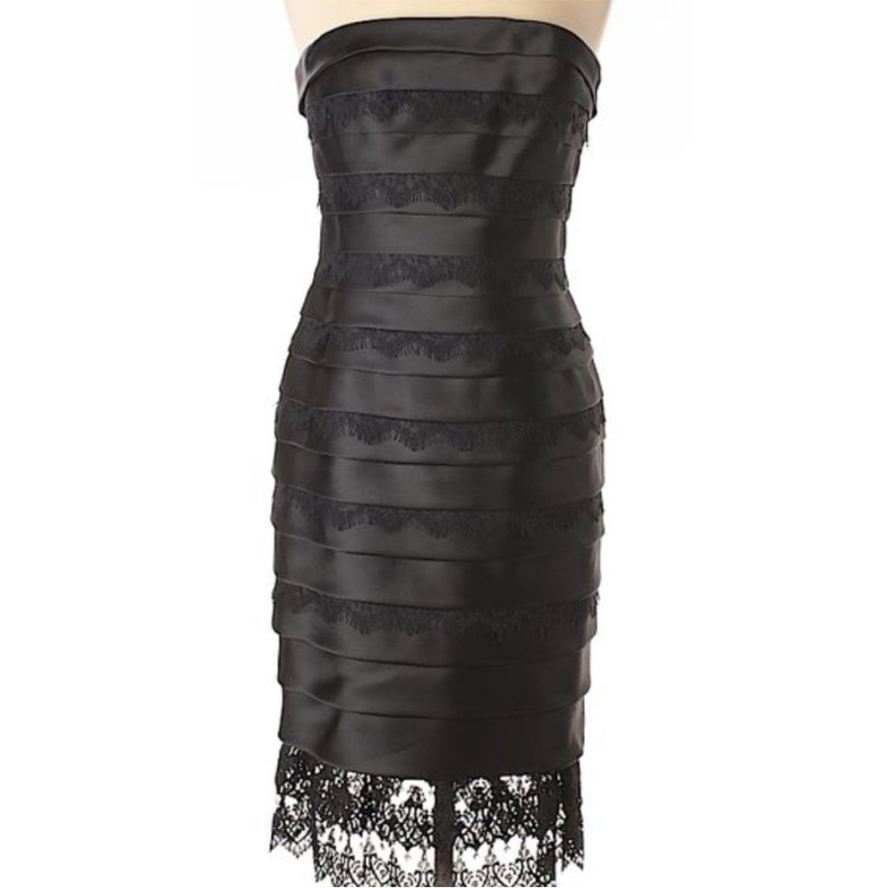 Carmen Marc Valvo size 12 strapless black silk evening dress